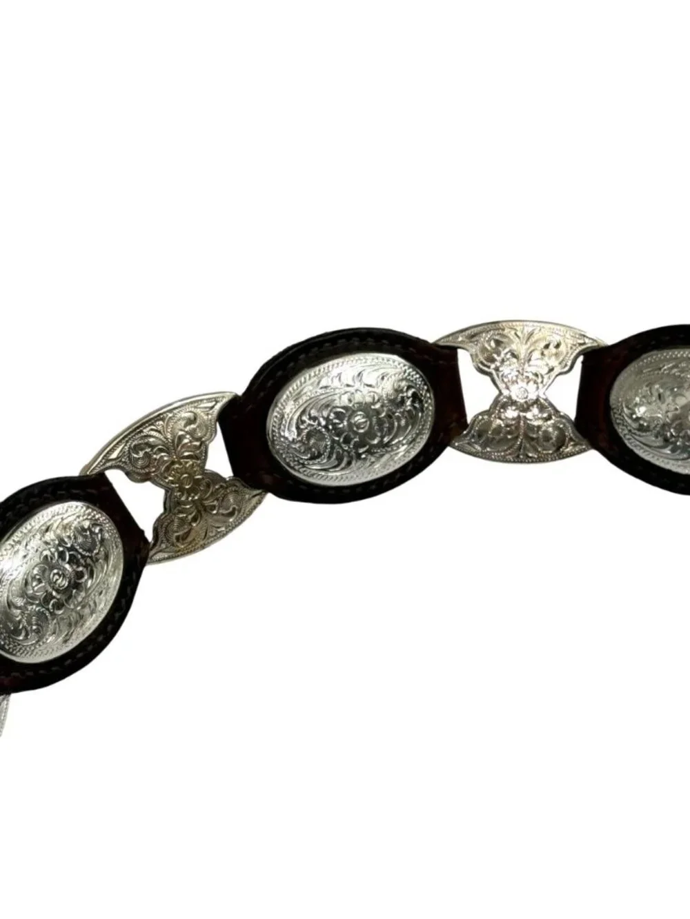 Vintage Tony Lama Womens Western Brown Leather Silver Concho Belt USA Size 28 - Picture 5 of 11